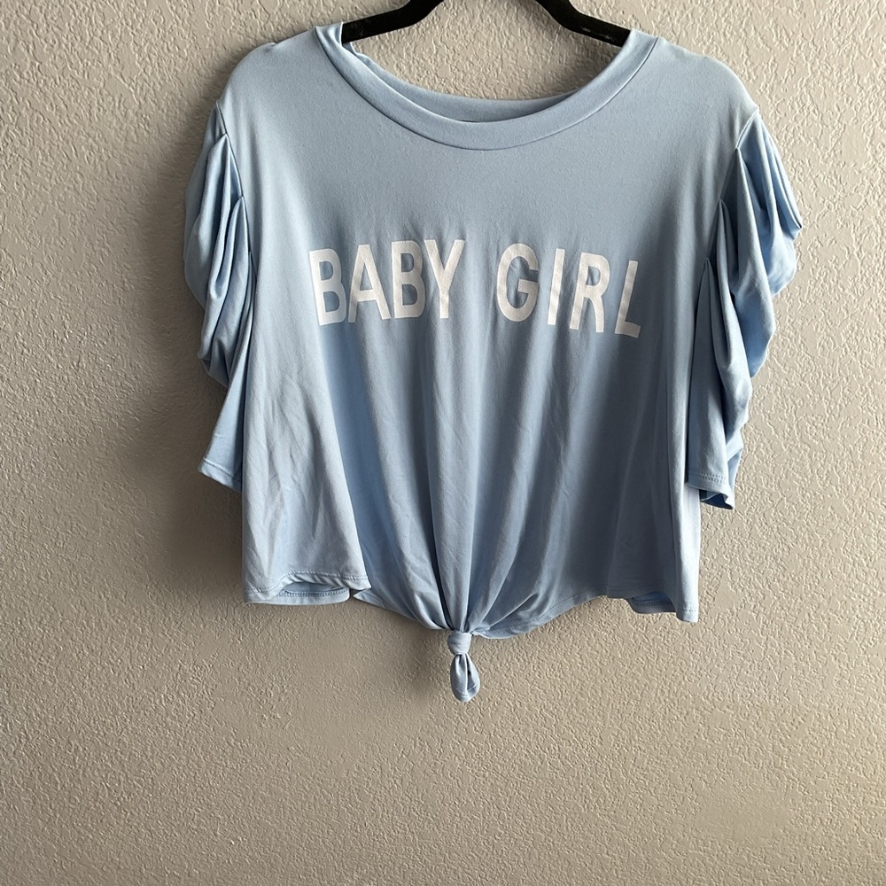Light Blue 'Baby Girl' Knotted T-Shirt
